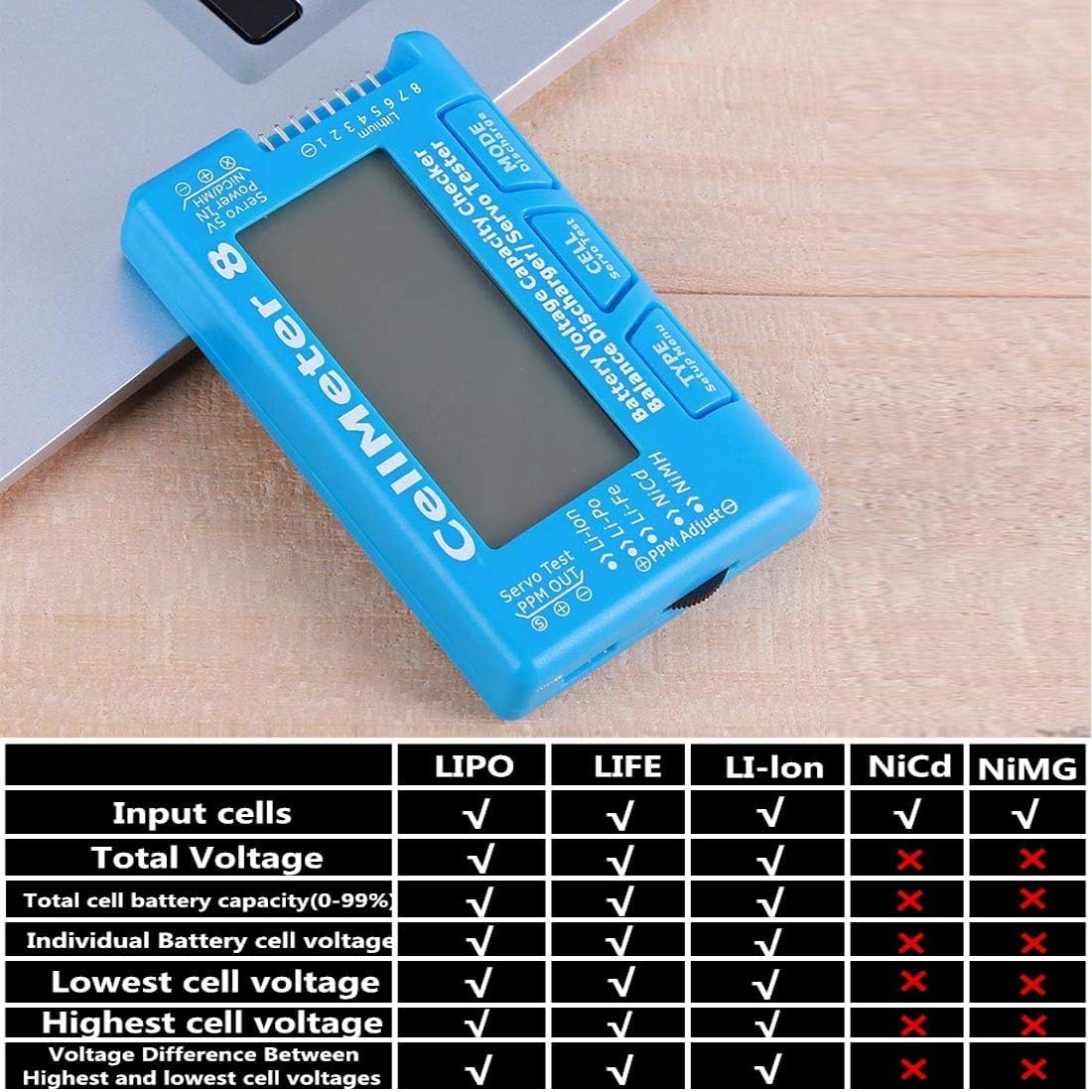 Rc Cellmeter 8 Digital Battery Capacity Checker Controller Tester Voltage Tester For Lipo Life Li Ion Nimh Nicd Cell Meter (8 In